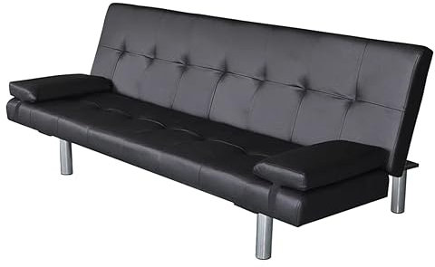 BaraSh Sofá Cama con Dos Cojines Cuero Artificial Ajustable Negro Sofá Cama 2 Plazas Sofas De Salon