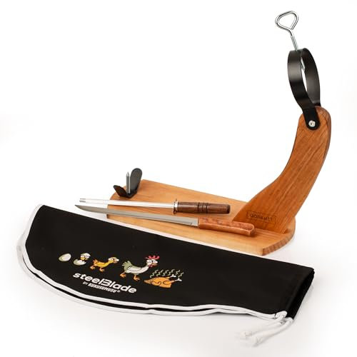 steelBlade - Jamonero Góndola + Cubre Jamón Kukuxumusu + Cuchillo Jamonero y Chaira - Soporte Jamonero fabricado en España