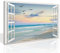KAIRNE Poster da parete 3D con finestre finte sull'oceano, vista sul tramonto, 39 x 59 cm, decorazione da parete moderna per soggiorno, finestre aperte, oceano, spiaggia, tela, immagini da parete blu