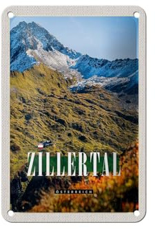 Femer Blechschild Reise 12x18cm Zillertal Gebirge Natur Wälder Urlaub Schild