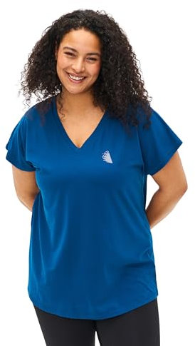 Zizzi Active by Women, Große Größen, T-Shirt mit V-Ausschnitt, Größen Gr S Blue Opal