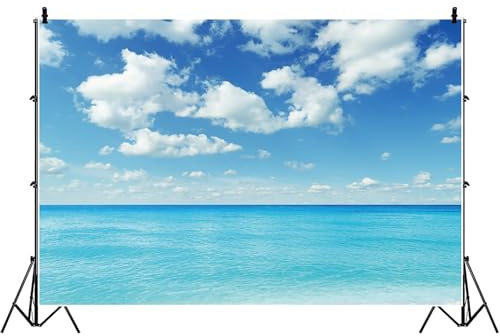 Bovlleetd 4.5x3m Küsten-Hintergrund Blauer Himmel Weißer Wolken-Szene Sommerferien-Fotografie-Hintergrund Hawaii Meer Strand Vinyl Hintergrund für Kinder Erwachsene Portraits Reise Urlaub Banner