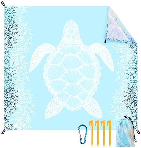ZEFAN Strandtuch Wasserdicht, 200 x 200cm Groß Schildkröte Stranddecke, Strandtuch Mikrofaser, Leicht und Tragbar Picknickdecke für Strand, Wandern, Reisen