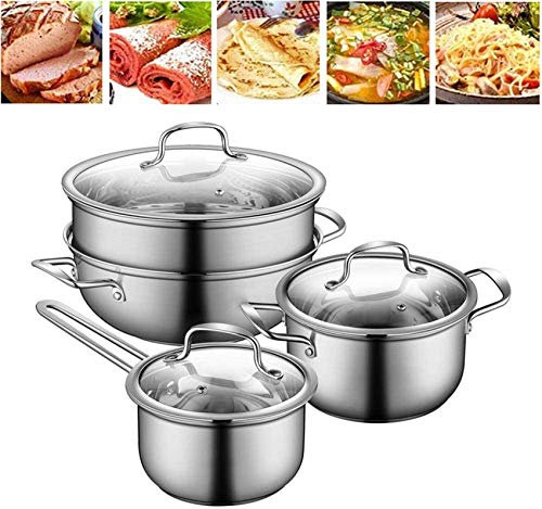 DDKYHU Home Stainless Steel Cookware Set, 7 Piece Triple Ply Cookware Set Professional Grade Pots and Pans Set for Home Restaurant