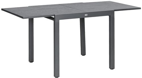 Outsunny Gartentisch, Ausziehbarer Balkontisch für 6 Personen, 80/160 x 80 cm Esstisch mit Holzoptik, Terrassentisch für Garten, Stahl, Dunkelgrau