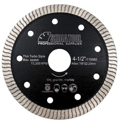SHDIATOOL Diamond Saw Blade, Tile Blade 115mm Porcelain Cutting Disc for Tile Ceramic Marble Granite Arbor 22.23mm on Angle Grinder