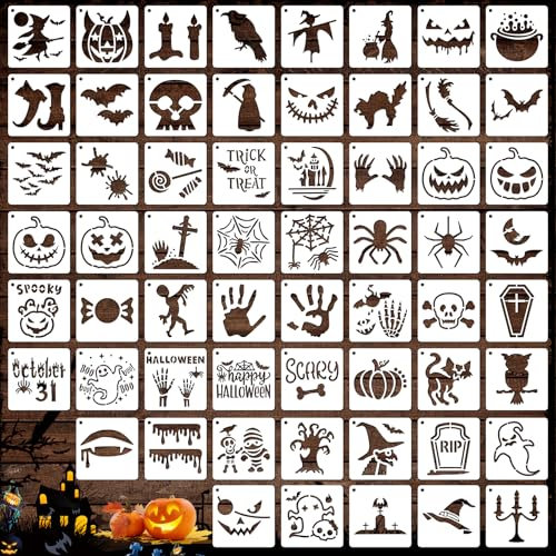 OOTSR 60stk Halloween Schablonen Set,7.6cm Wiederverwendbar Malschablonen Stencil Schablonen Txtilgestaltung Airbrush Schablone Holz Wand Deko