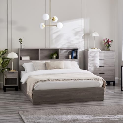 happybeds Ottoman Bed, Bali Wooden Bookcase Ottoman Storage Bed (Grey Oak, 3FT - FRAME ONLY)
