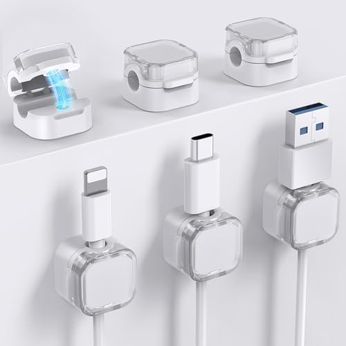 AhaStyle Magnetischer Kabel-Organizer [1s Schloss] 6 Pack Kabel Kabelhalter Clips Starke Klebstoff Kabel Kabel Keeper Verstecken Draht Kabel Organizer für Nachttisch Küche Auto Büro (Weiß)