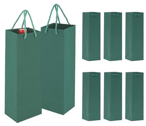 MORAINJAY 8 Pack Wine Bottle Gift Bags,Christmas Green Bottle Bags for Wine,Kraft Paper Wine Bottle Bag with Handles,New Year Xmas Wine Tote Bags for Red Wine Whiskey Champagne Gifts Wrapping,Wedding