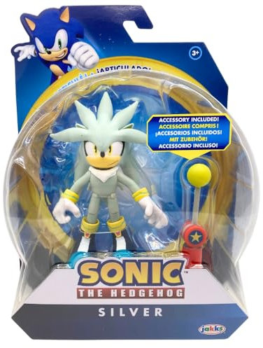 Jakks Pacific Sonic the Hedgehog 10 cm Silber der Igel Figur mit Checkpoint-Zubehör