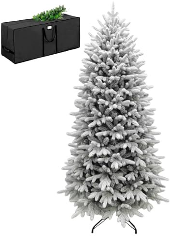 Marvin Albero di Natale Innevato Artificiale, Effetto Realistico HARVARD, Apertura ad Ombrello Facile da Montare Decorazioni Natalizie Folto Bianco Ignifugo con Borsone (HARVARD SLIM SNOW PINE 240 CM)