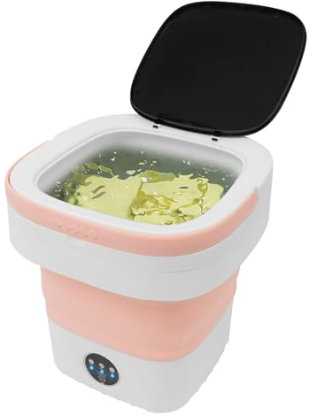 Mini lavadora plegable, 12 litros, motor de cobre puro, 36 W, 12 V, camping, lavadora móvil, 3 modos de limpieza, lavadora de viaje (rosa)