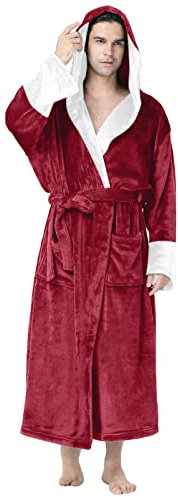 Herren-Bademantel in voller Länge, mit Kapuze, Schalkragen, Wickelmantel, super weich, für Herbst und Winter, warmer Poncho-Bademantel für Loungewear, Nachtwäsche, Bademantel für Herren, Rd3, S