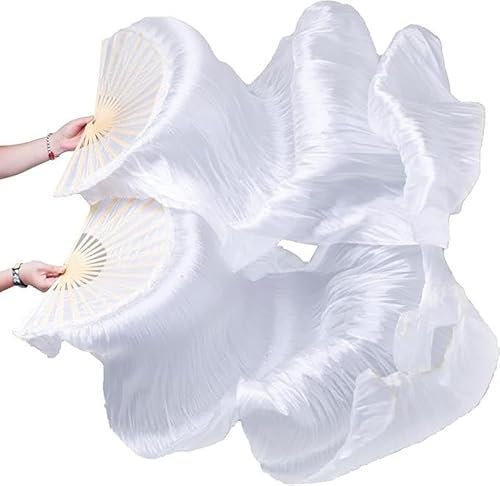 Hitopin 1 Pair Belly Dance Silk Fans, Chinese Dance Fan Veil, 180cm Length Dancing Fan, Props Silk Fan, Silk Belly Dance Fan Veil, Dancer Practice Long Imitation Dance, Gifts for Dancers
