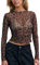 EMOTTOS Camiseta de Rejilla con Leopardo Impresión, Crop Top Sexy con Animal Print Camisa, Damas Slim Fit Transparentes Y2K Top de Malla Going out Clubbing Party, Negro, L