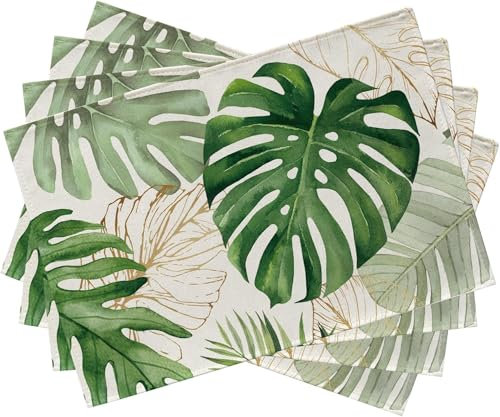 4 PCS Tischsets Abwaschbar Monsterablatt, 30 X 45 cm Platzdeckchen Stoff Blumen, Platzset Frühling Sommer, Tischset Stoff Blumen, Sommerparty-Tischdekoration, Festliche Küchendekoration