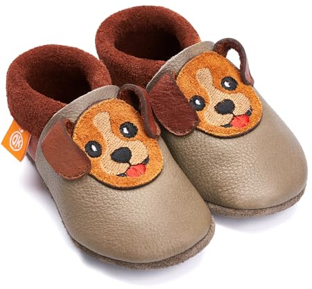 Orangenkinder Bio-Leder Kinder-Hausschuhe – Softsohle Krabbelschuhe & Lauflernschuhe mit Tiermotiven, Öko-Lederpuschen Handmade in Germany für Babys & Kinder