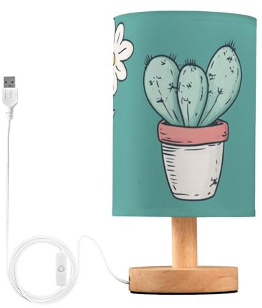 ZRWLUCKY Desk Lamp Nightstand Light with USB Charging Port Cactus Teal Lamps for Desk End Table