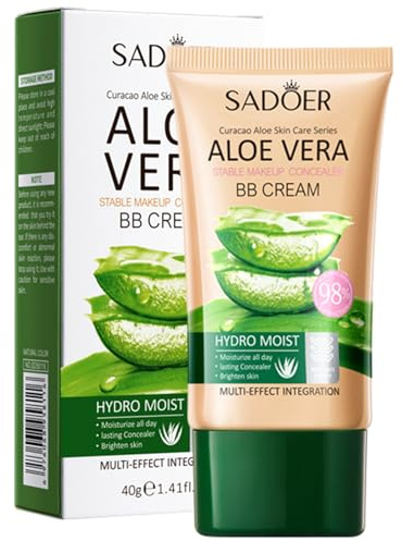 SADOER Aloe-Infused BB Creme, langanhaltende Concealing & Mattierende BB Creme mit Hydration & Aufhellung, wasserfestes Finish, natürliches Finish, Natural & Ivory White, 40 g (Natural)