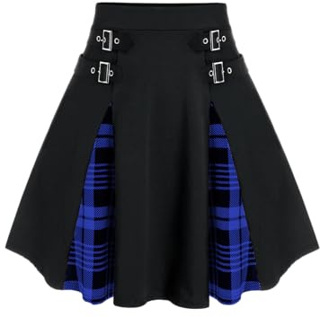ROSE GAL Damen Plus Size Gothic Minirock Hochtailliert Kurz A-Linie Schuluniformrock, Blue_2, 3X