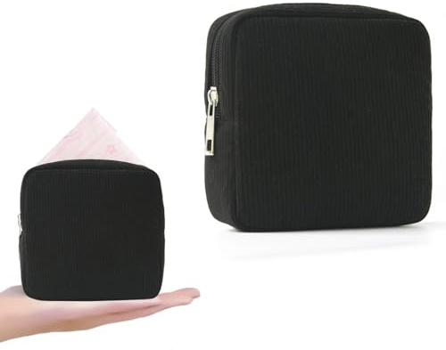 Perioden Tasche, Hygiene Aufbewahrungstasche mit Reißverschluss für Binden & Tampons, Diskretes Schwarz, Kompakt & Tragbar, Ideal für Schule, Büro, Reise