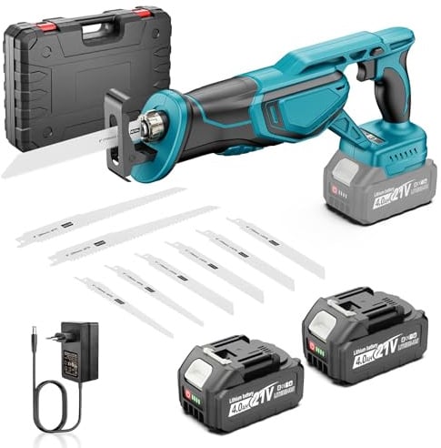 blayram Säbelsäge Akku 21V, 3500 SPM Bürstenlosem Motor, Akku Säbelsäge mit 2x 4.0Ah Akku und Ladegerät & 8 Sägeblätter zum Schneiden von PVC, Holz, Metall