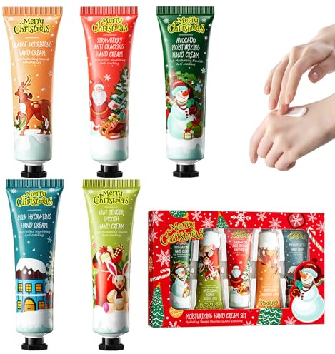 Handcreme Weihnachten, Handcreme Mini Weihnachten, 5 Pack Hand Cream Set, Weihnachtsgeschenke Mini, Befeuchten und Pflegen Sie Ihre Hände, Geeignet für Trockene Hände und Füße (5 X 30g)