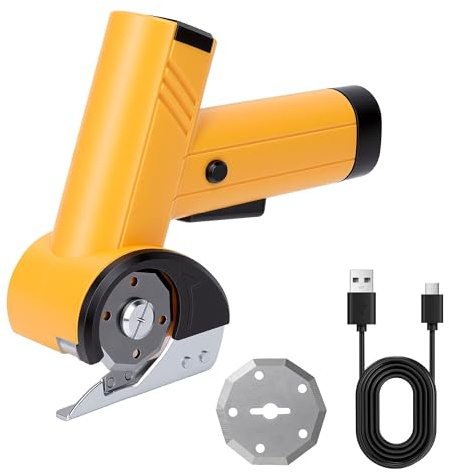 MEKOTRIN Cordless Electric Scissors, Rechargeable Cardboard Cutter with Replace Cutting Blades, Box Cutter Tool with Safety Lock, Battery Indicator & LED Light, for Cutting Fabric Leather Cloth Carpet