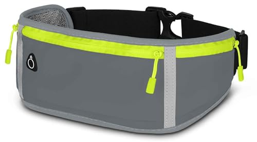 ONEFLOW Active Pro Laufgürtel für Poco F8 Pro Lauftasche mit 3 Fächern, Atmungsaktiv, Sport Handytasche zum Joggen, Handy Bauchtasche Wasserdicht, Running Belt, Grau