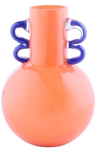 BUTLERS Tischvase ø15 x H21 cm Glas - Sing - | Farbe Orange - Blumenvase für Schnittblumen & Zweige - Dekovase für Sideboard & Fensterbank