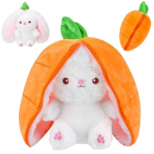 XIMEY Hase Erdbeere Plüsch, Osterhase Plüschtier Hase Karotte Plüschtier Kuscheltier, Stofftier Hase, Versteckter Hasen Plüsch für Kinder Jungen Mädchen Osterparty-Dekoration Geschenk (Karotte-35cm)