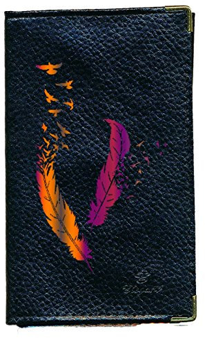 Syl'la Protection Porte Carte Grise papiers Voiture permis Noir en Cuir pour Femme (Plume Orange)
