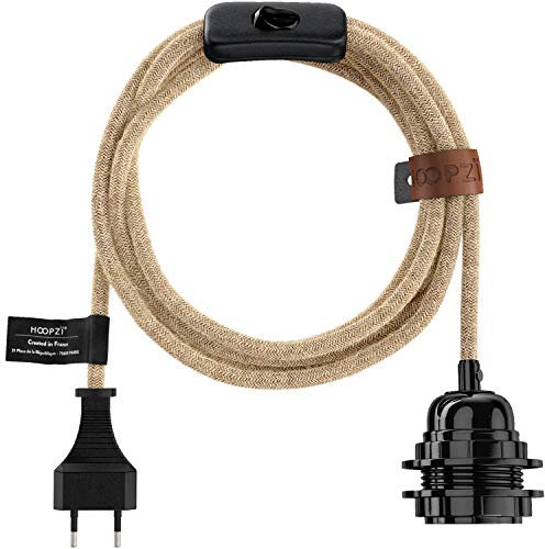 Hoopzi - Fil électrique en Tissu de 4,5M pour Éclairer Partout Chez Vous - Douille Ampoule E27 avec Interrupteur - Créez Votre Suspension Luminaire, Baladeuse, Lampe Suspendue - Bala Ficelle