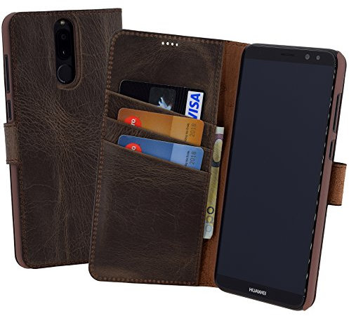 Suncase Book-Style (Slim-Fit) für Huawei Mate 10 LITE Ledertasche Leder Tasche Handytasche Schutzhülle Case Hülle (mit Standfunktion und Kartenfach) antik braun