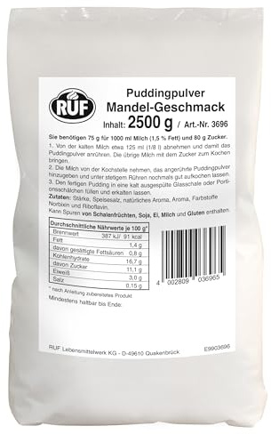 RUF Pudding Mandel, Puddingpulver für Mandelpudding, nur mit Milch und Zucker aufkochen, Großgebinde, glutenfrei, ohne Allergene, 1x2500g