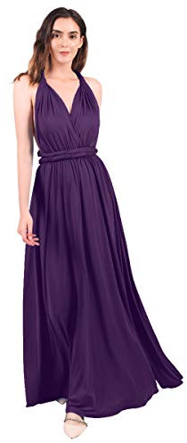 FYMNSI Donna Transformare Vestito Lunghe Senza Schienale Scollo a V Vita Alta Senza Maniche Multiway Avvolgere Damigella d' Onore Formale Maxi Abito da Sera Matrimonio Banchetto Viola Scuro S
