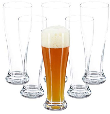 Relaxdays, klar 6 Weizengläser, 0,4 Liter, Gastro, feines Kristallglas, breite Öffnung, 6er Gläserset, spülmaschinenfest, Standard