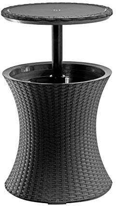 Keter Pacific Cool Bar Outdoor Patio Furniture and Hot Tub Side Table with 7.5 Gallon Beer and Wine Cooler, Dark Grey