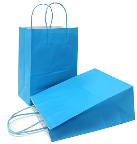 AZOWA Blue Gift Bags Large Kraft Paper Bags with Handles (26 x 12 x 33 CM, Blue, 25 Pcs)