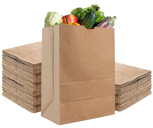 Stock Your Home 52 lb Kraft Brown Paper Bags (100 Count) – Bulk Large Grocery Bags for Shopping