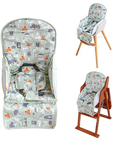 Amcho's Hochstuhl-Auflage, atmungsaktiv, mit komfortablem Sicherheitsgurt, niedliches Muster, weich und bequem (grünes Tiermuster)