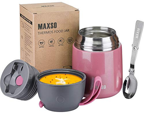 LOGEEYAR Boîtes Alimentaires Isothermes, 500ML Boîte Isotherme Repas Chaud ou Froid en Acier Inoxydable, Thermoisolant Boîte Récipient Thermique sans BPA avec Cuillère Pliante pour Ecole, Bureau