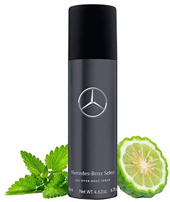 Mercedes-Benz Select All Over Body Spray – Holziger Bernsteinduft für Männer mit Bergamotte und Moschus – Ganztägige Frische – ideales Geschenk für Männer – 200 ml