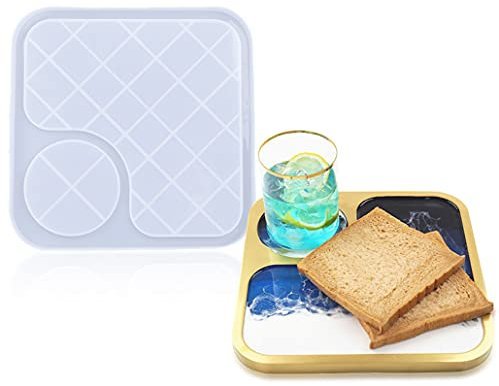 KyeeaDIY Quadrat Tablett Silikonform Gießharz Tablett Tasse Epoxy Resin Gießform Silikon Servierbrett Schnapsgläser Untersetzer Epoxidharz Silikonformen (Quadrat)