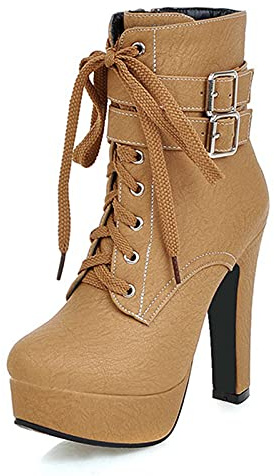 Onewus Women Ankle Boots Platform Block Heel 12cm Lace Zip