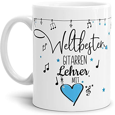 Berufe Tasse - Weltbester Gitarren Lehrer - Geschenk für den weltbesten Musiklehrer, Musikunterricht, Lehrer - Keramik Weiß, 300 ml I Gitarre