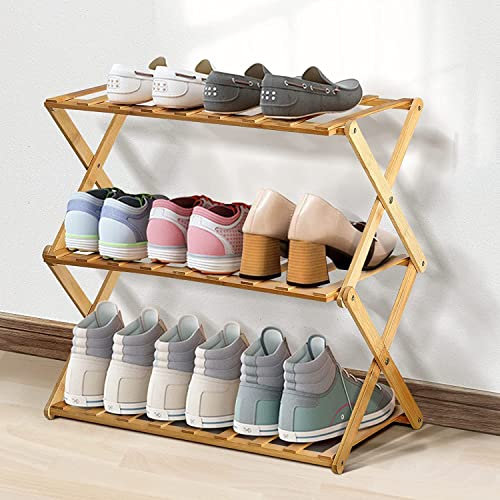 Étagère à chaussures en bambou, avec 3 niveaux robuste, 3 x 50 cm, économise de l'espace, petite étagère à chaussures pratique pour couloirs, entrée extérieure, salon, chambre à coucher