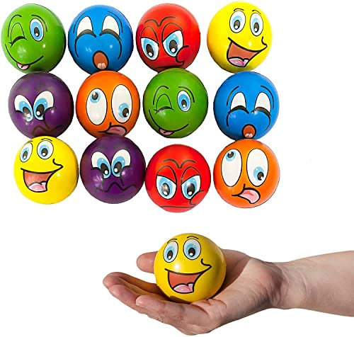 Oblique Unique® 12 Stück Smiley Grimassen Knautschball Antistressball bunt Softball Schaumstoff