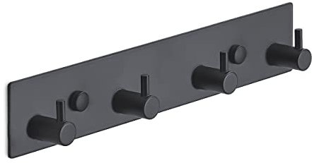 Brute Strength - Garderobenständer - 4 Haken - 25 cm - Edelstahl - Türhaken für Küche, Hakenleiste schwarz, Wandgarderobe, Bad, Wohnzimmer und Flur für Mützen Schals Handtaschen, Handtuchhaken
